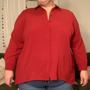 Red Button Up Collared Shirt